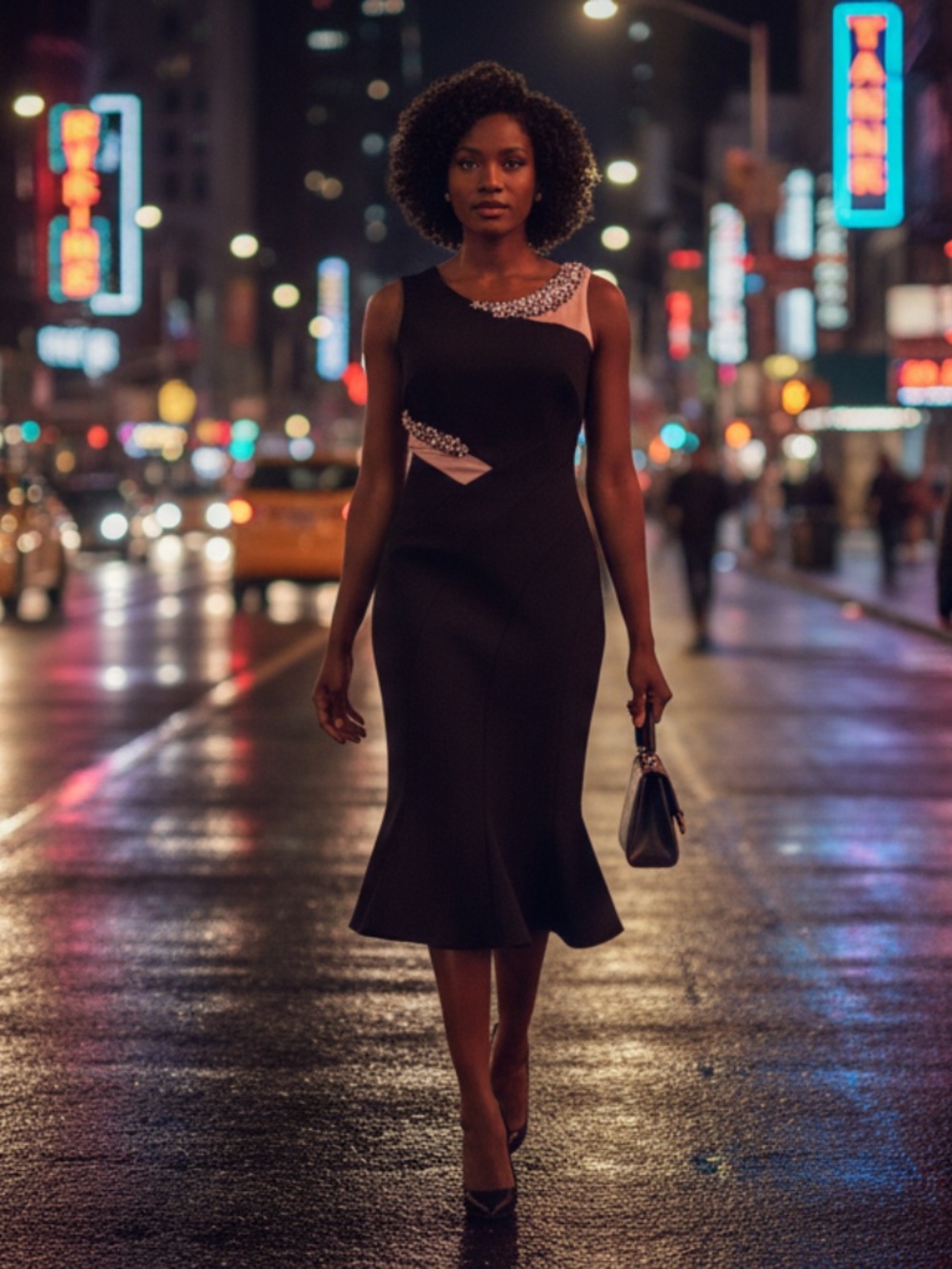 Marchesa Notte black and beige dress